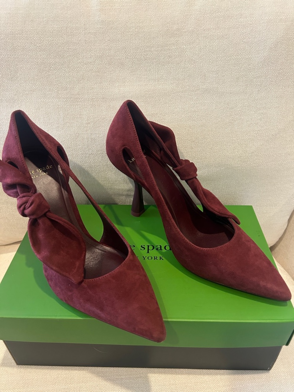 kate spade Burgundy Suede Knot-Detail Pointed-Toe Heels